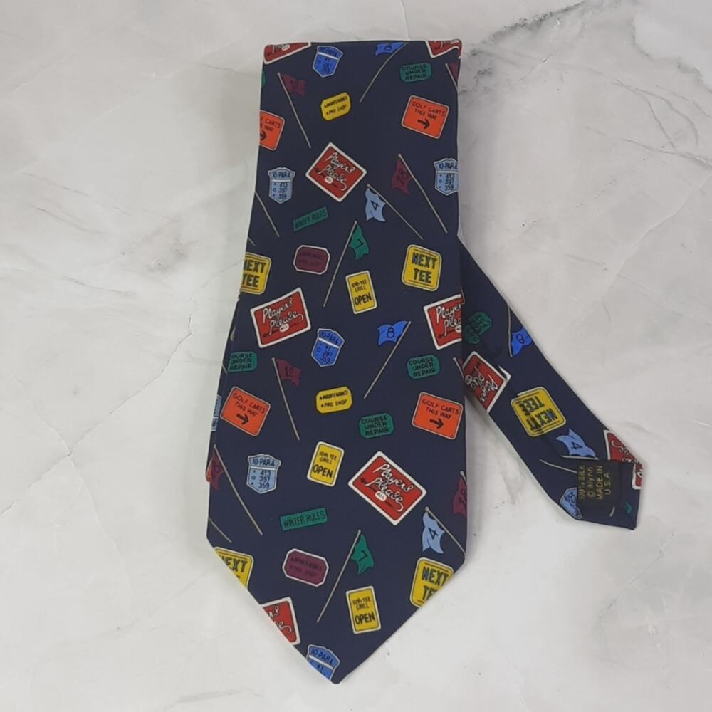 Alynn Neckwear "Reading The Course" Golf Tie Navy/Multi-Color